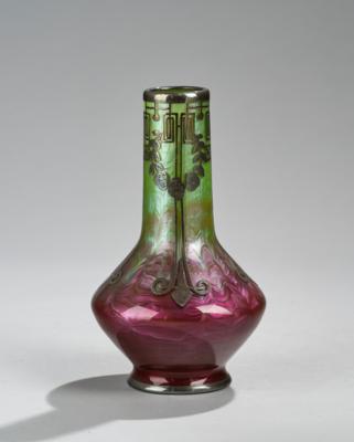 A vase with galvanoplastic application with wreaths of roses and geometrical motifs, Johann Lötz Witwe, Klostermühle, c. 1907 - Jugendstil e arte applicata del XX secolo