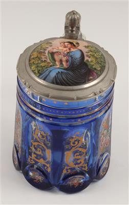 Krug mit "Madonna und Kind" auf Porzellandeckel, - Antiques