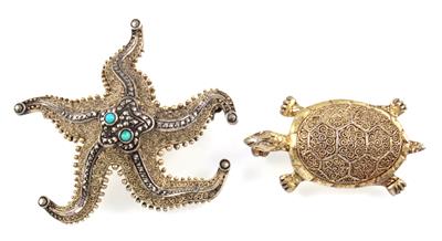 Seestern- und Schildkrötenbrosche, - Antiquitäten