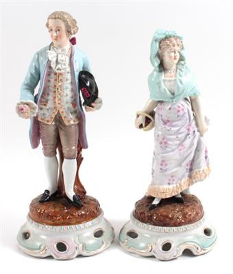 Dame mit Korb, Kavalier mit Rose, - Antiquitäten