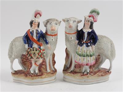 1 Paar königliche Kinder mit Schafen, - Antiques