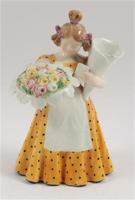 Rosé, Biedermeiermädchen mit Blumenstrauss, Tüte und Brief, - Antiques