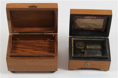 Konvolut: Zwei kleine Walzenspielwerke in Holzkassette - Antiquitäten