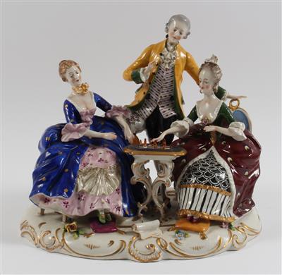 Zwei Schach spielende Damen und ein Kavalier, - Antiquitäten