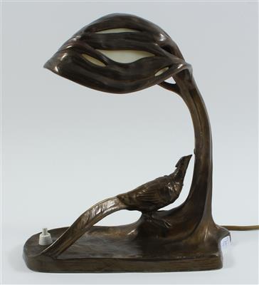 Friedrich Gornick, Tischlampe mit Fasan, - Antiquitäten