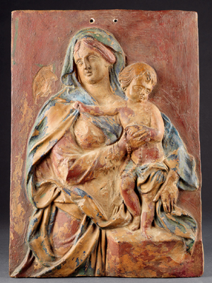 Terracottarelief Madonna mit Kind, - Antiquitäten