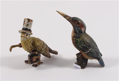Eisvogel, Vogel mit Zylinder Schirm und Tasche, - Antiques