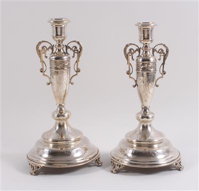 Paar Wiener Silber Kerzenleuchter, - Antiquitäten