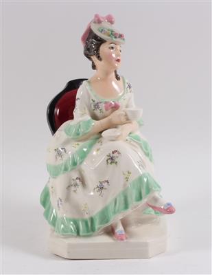 Sitzende junge Dame mit Kaffeetasse, - Antiques