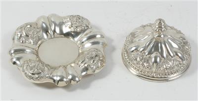 Silber Unterteller und nicht dazu passender Deckel für Glaspokal, - Antiquitäten