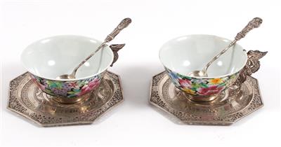Chinesisches Silber-Porzellan Dejeuner, - Antiquitäten