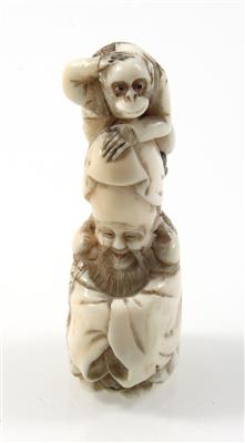 Netsuke des Fukurokuju mit Affen - Antiquitäten