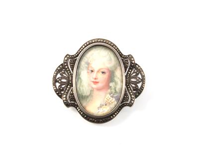 Silber Brosche mit Portrait einer Dame, - Antiquariato