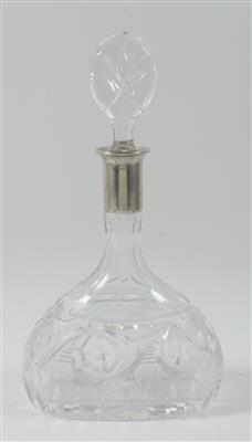 Glas Flakon mit Stöpsel und Silbermontierung, - Sommerauktion - Antiquitäten