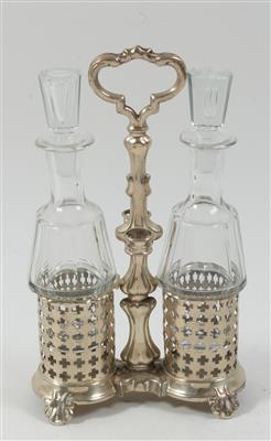 Wiener Silber Huiliere mit 2 farblosen Glasflakons mit Stöpsel, - Sommerauktion - Antiquitäten