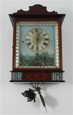 Bäuerliche Hinterglas Wandpendeluhr - Sommerauktion - Antiquitäten