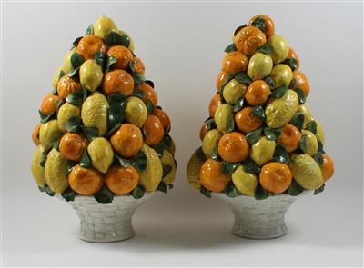 1 Paar Obstkörbe mit Orangen und Zitronen, - Sommerauktion - Antiquitäten