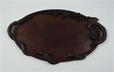 Ovales Holztablett, - Sommerauktion - Antiquitäten