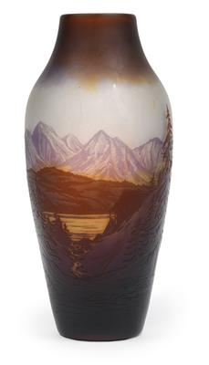 Vase mit Berglandschaft und See, - Sommerauktion - Antiquitäten