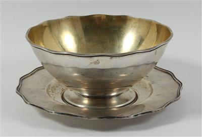 Schwedische Silber Schale mit Unterteller und Innenvergoldung, - Antiquitäten