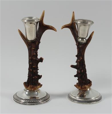 Paar Krickerl Kerzenleuchter mit Silbermontierungen, - Antiques