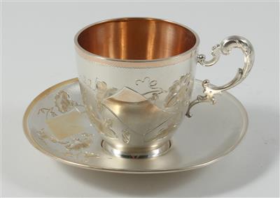 Silber Tasse mit Untertasse und Innenvergoldung, - Antiquariato