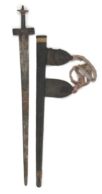 Konvolut (2 Stücke): Zwei alte Tuareg-Schwerter mit Leder-Scheiden, aus Agadez, Niger. - Tribal Art