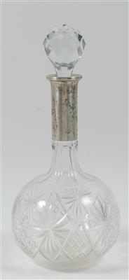 Deutsche Glas Karaffe mit Stöpsel und Silbermontierung, - Ausgewählte Silberobjekte