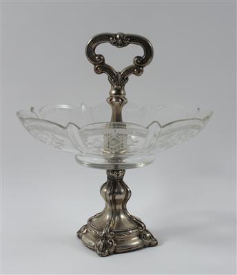 Prager Silber Tafelaufsatz mit farbloser Glasschale, - Antiques