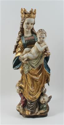 Madonna mit Kind, Holz Skulptur 20. Jh., - Skulpturen, Volkskunst, Fayencen, Bronzen