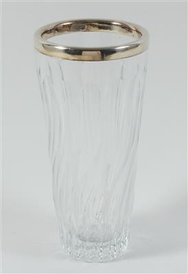 Deutsche Glas Vase mit Silberrand, - Antiques