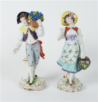 Frau mit Blumenkorb, Mann mit Traubenkorb - Antiquitäten