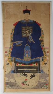 Anonymes Ahnenportrait eines Zivilbeamten, China, späte Qing-Zeit, - Antiques