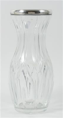 Deutsche Glas Vase mit Silbermontierung, - Antiquitäten