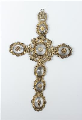 Kreuz mit facettierten Glassteinen und 1 Bergkristall, - Antiques and art