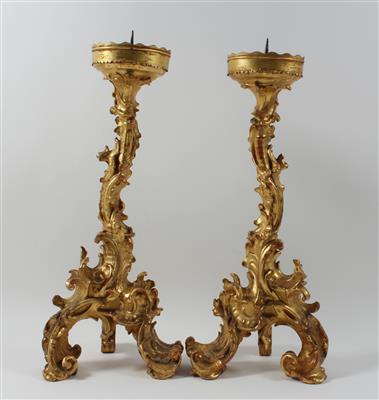 Paar geschnitzte Kerzenleuchter, 19. Jh., - Umění a starožitnosti