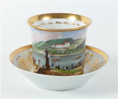 "Maria Pradna in Ungarn" Veduten-Tasse und Untertasse, - Antiquariato