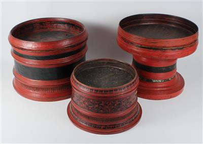 3 burmesische Lackbehälter, - Antiquitäten