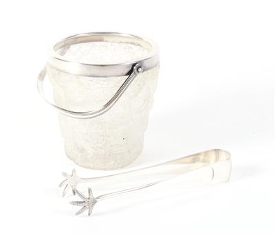 Eiswürfelbehälter mit Zange, - Antiques