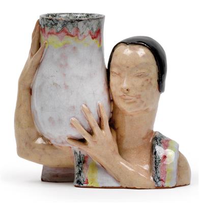Dina Kuhn(Wien 1891-1963 Schlierbach), Vase tragende Büste, - Jugendstil e arte applicata del XX secolo