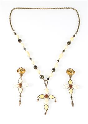Jean Paul Gaultier Halskette mit Kreuzanhänger, 1 Paar Ohrclips, - Vintage Mode und Accessoires