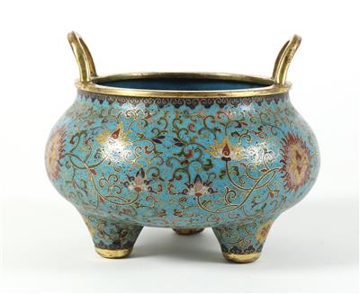 Cloisonné Räuchergefäß auf drei Füßen, - Asiatica a umění islámský