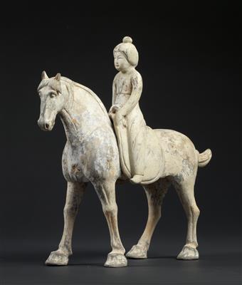 Terrakotta Pferd mit Reiterin, China, Tang Dynastie - Antiquitäten