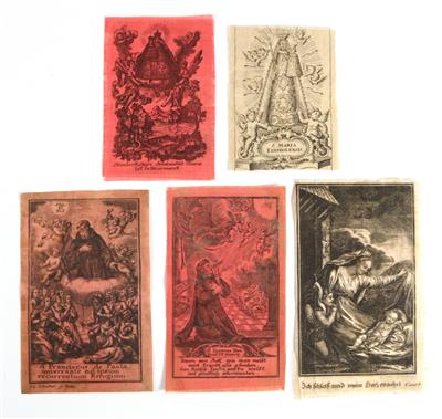 Fünf Heiligenbildchen auf Seide gedruckt, - Starožitnosti