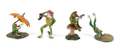 Lesender Frosch auf Pilz, lesender Frosch unter Schirm, Frosch mit Pfeife, Frosch auf Blatt, - Antiques