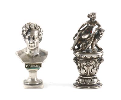 2 Silber Petschaften Ferdinand Raimund und Ariadne auf dem Panther, - Antiquitäten