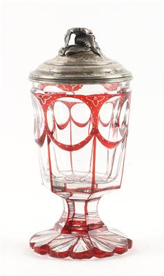 Wiener Sockelglas mit Silbersteckdeckel, - Antiquitäten