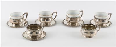 6 Klagenfurter Silber Tassen mit Untertassen, - Ausgewählte Silberobjekte