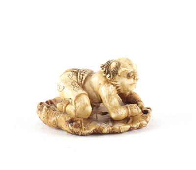 Netsuke eines fischenden oni, - Asiatica