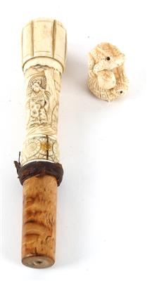 Schirmgriff, Netsuke einer Kröte auf Schildkröte, - Asiatica